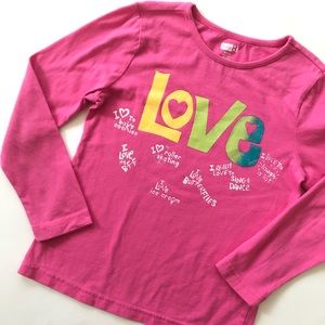 Crazy 8 Pink Glitter Love Graphic Long Sleeves T-shirt Tee Top Girls Sz 7-8